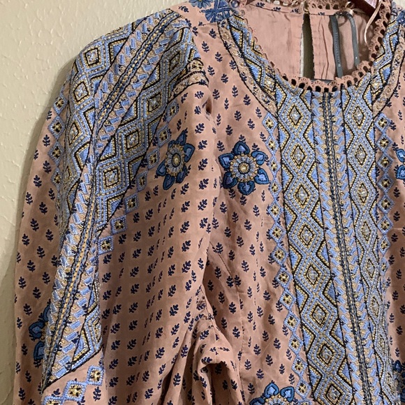 New Anthropologie Women’s Embroidered Mini Dress Blue Peach Coastal Cowgirl M - Picture 4 of 13
